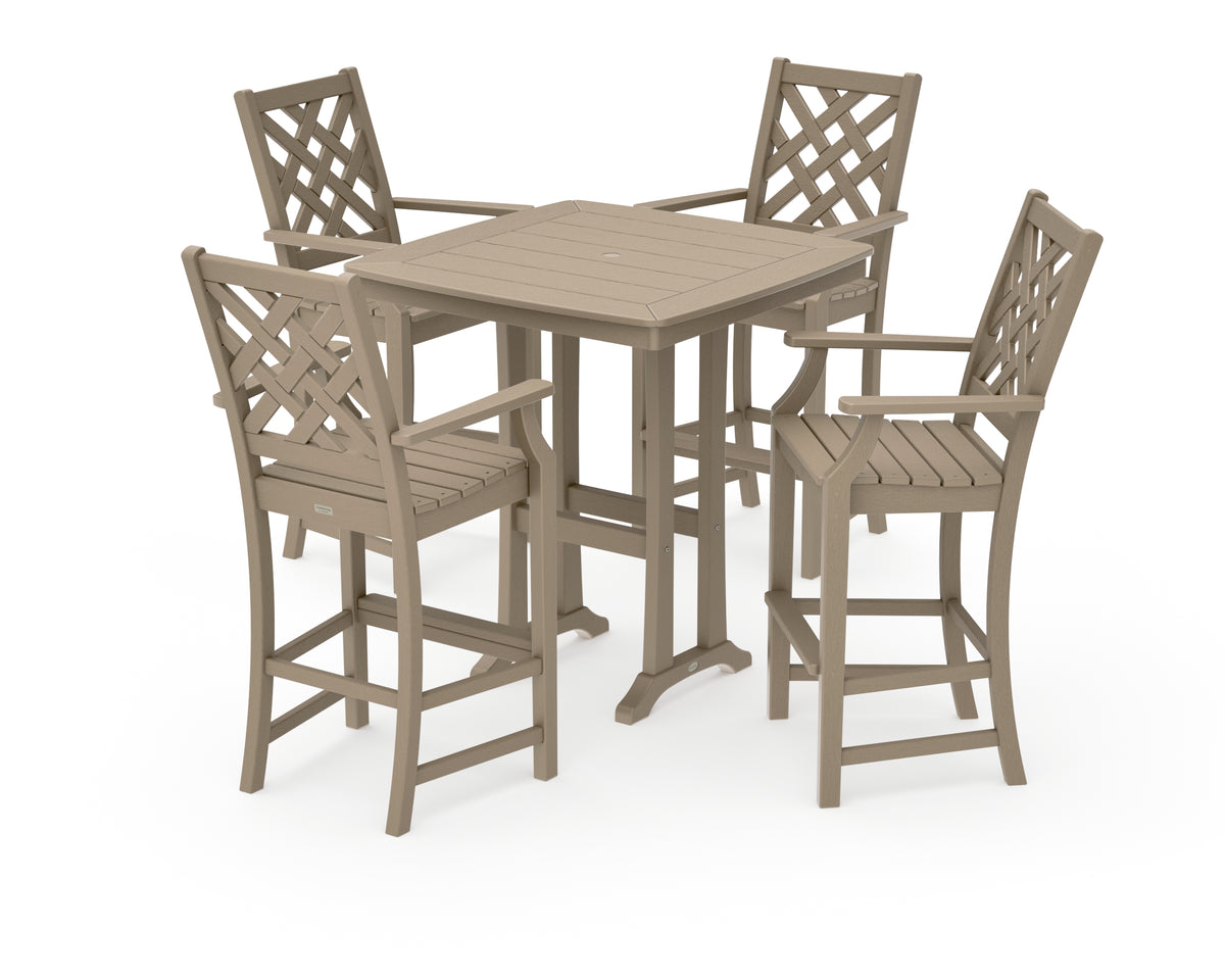POLYWOOD Country Living Wovendale 5-Piece Bar Set with Trestle Legs in Vintage Sahara
