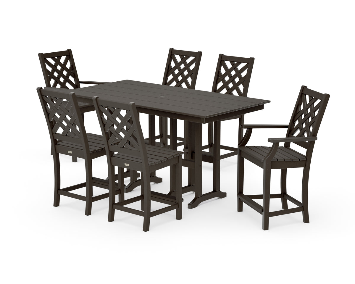 POLYWOOD Country Living Wovendale 7-Piece Farmhouse Counter Set in Vintage Coffee