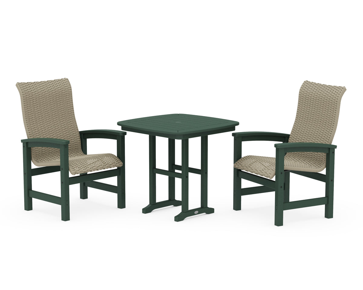 POLYWOOD Coastal Woven High-Back 3-Piece Dining Set in Green / Dune Grass