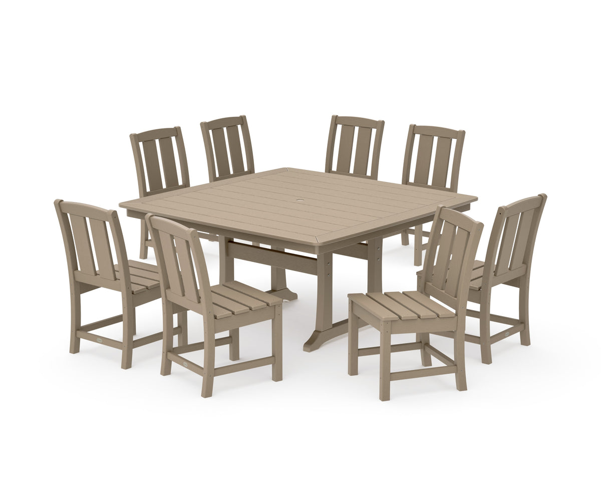 POLYWOOD Mission Side Chair 9-Piece Square Dining Set with Trestle Legs in Vintage Sahara