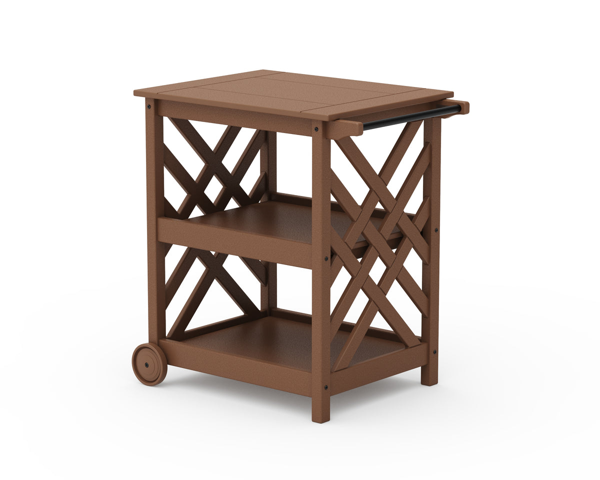 POLYWOOD Wovendale Bar Cart in Teak
