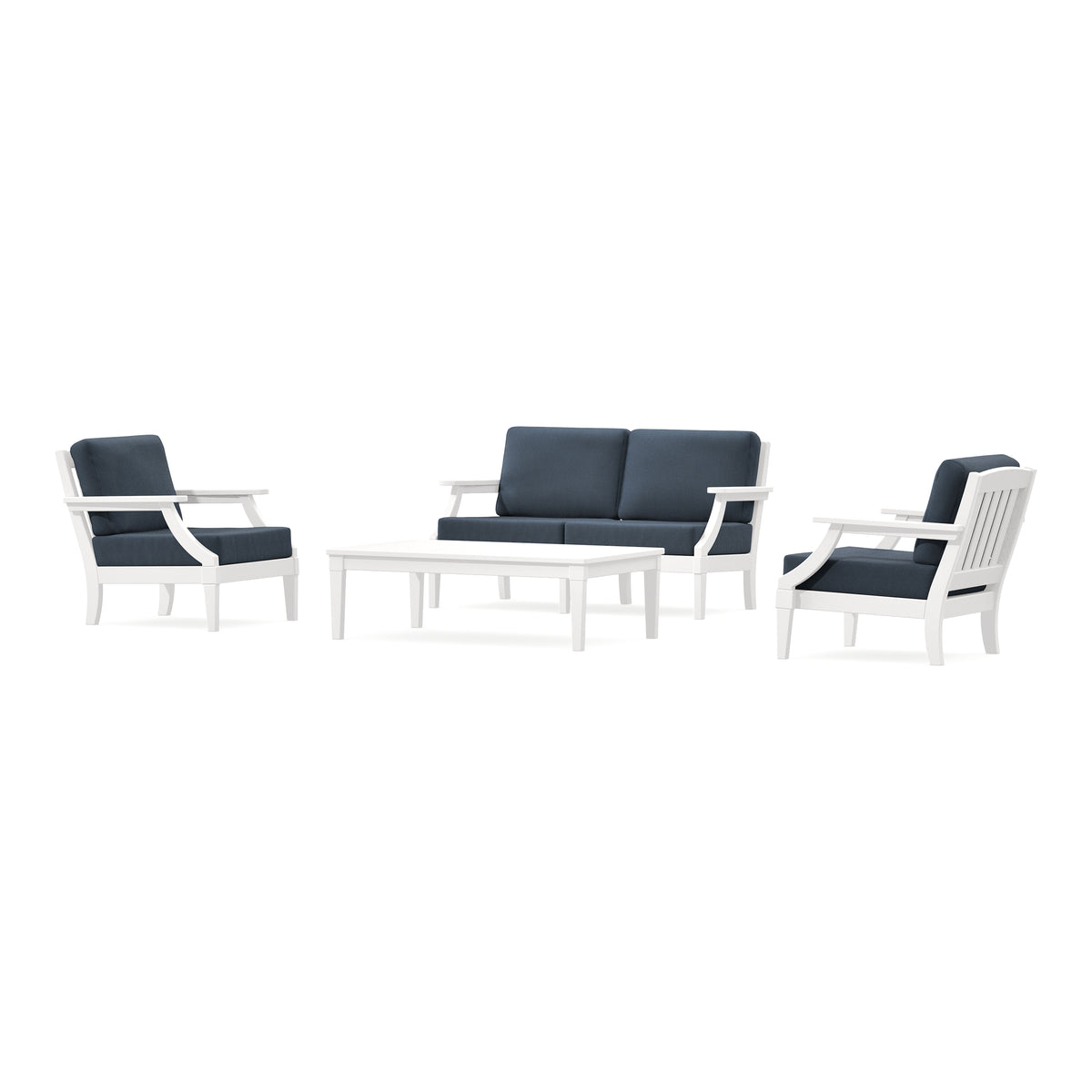POLYWOOD PW Designer Series Estate Lounge 4-Piece Loveseat Set in Vintage White / Marine Indigo