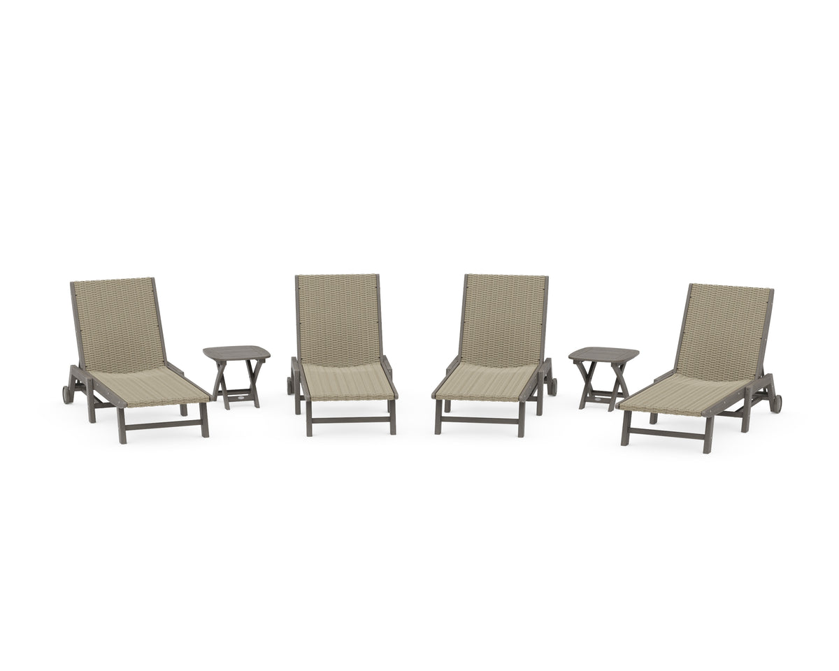 POLYWOOD 6-Piece Coastal Woven Chaise with Wheels Lounge Set in Driftwood / Dune Grass