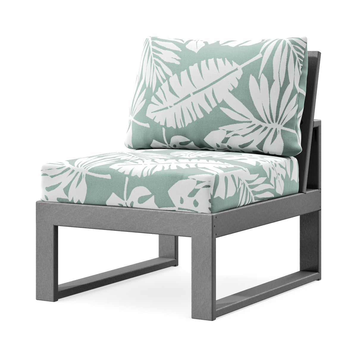 POLYWOOD Modular Armless Chair in Slate Grey / Leaf Glacier Spa