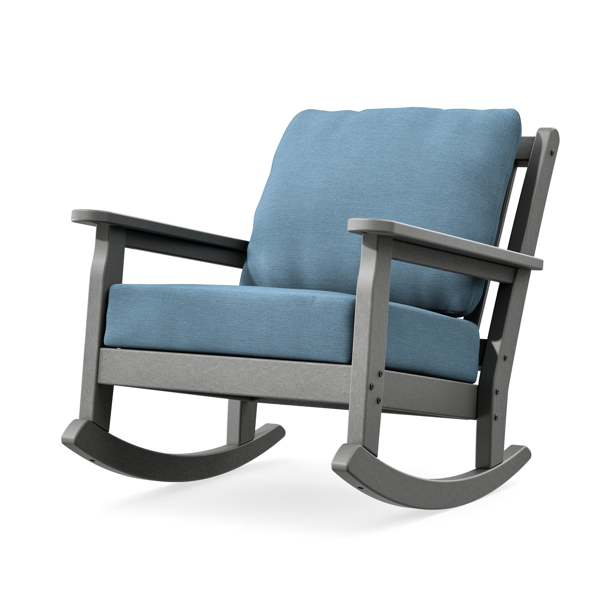 POLYWOOD Chippendale Deep Seating Rocking Chair in Slate Grey / Sky Blue