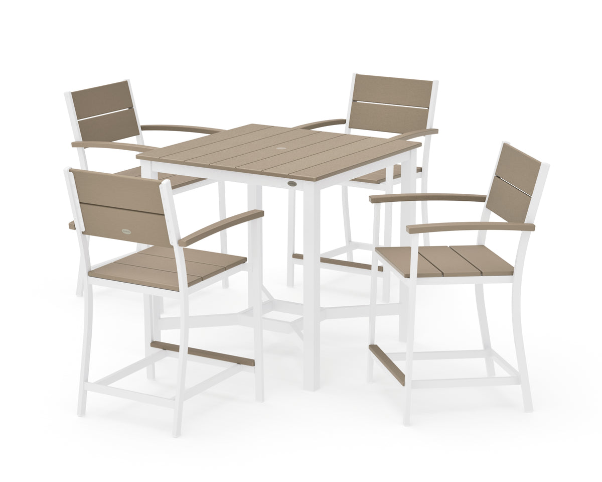 POLYWOOD Main Street 5-Piece Counter Set in White / Vintage Sahara