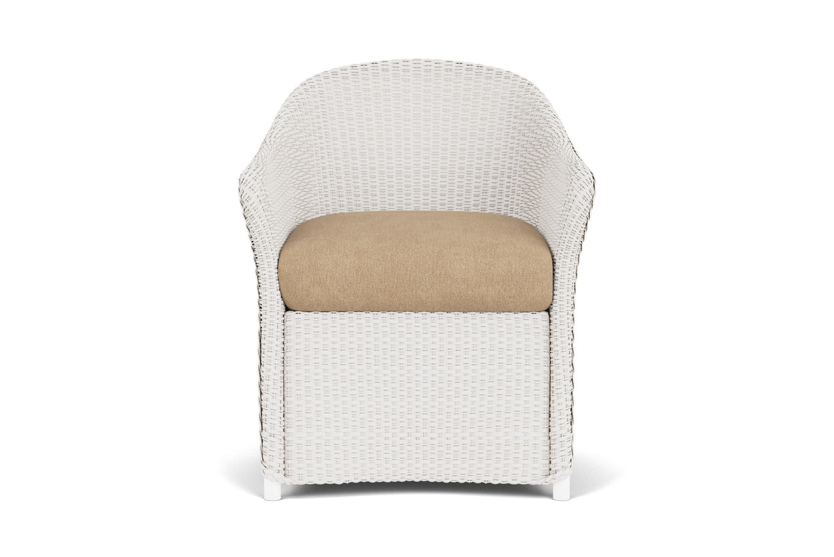Lloyd Flanders Weekend Retreat Dining Armchair in White with Hayden Sand fabric