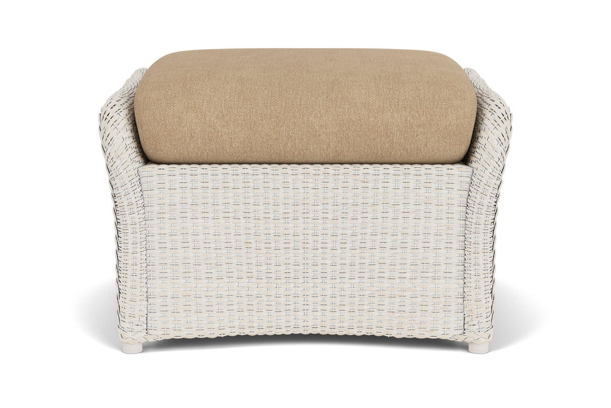 Lloyd Flanders Weekend Retreat Woven Ottoman in Antique White with Hayden Sand fabric
