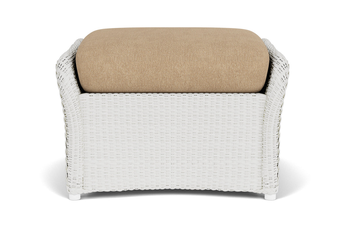 Lloyd Flanders Weekend Retreat Woven Ottoman in Matte White with Hayden Sand fabric
