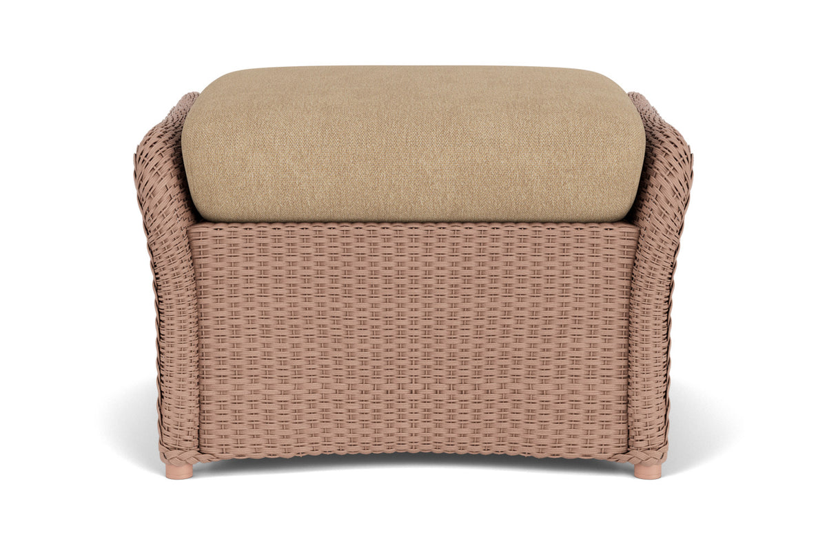 Lloyd Flanders Weekend Retreat Woven Ottoman in Rosewood with Hayden Sand fabric