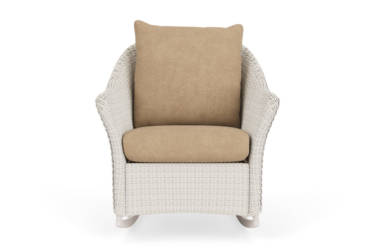 Lloyd Flanders Weekend Retreat Lounge Rocker in Antique White with Hayden Sand fabric
