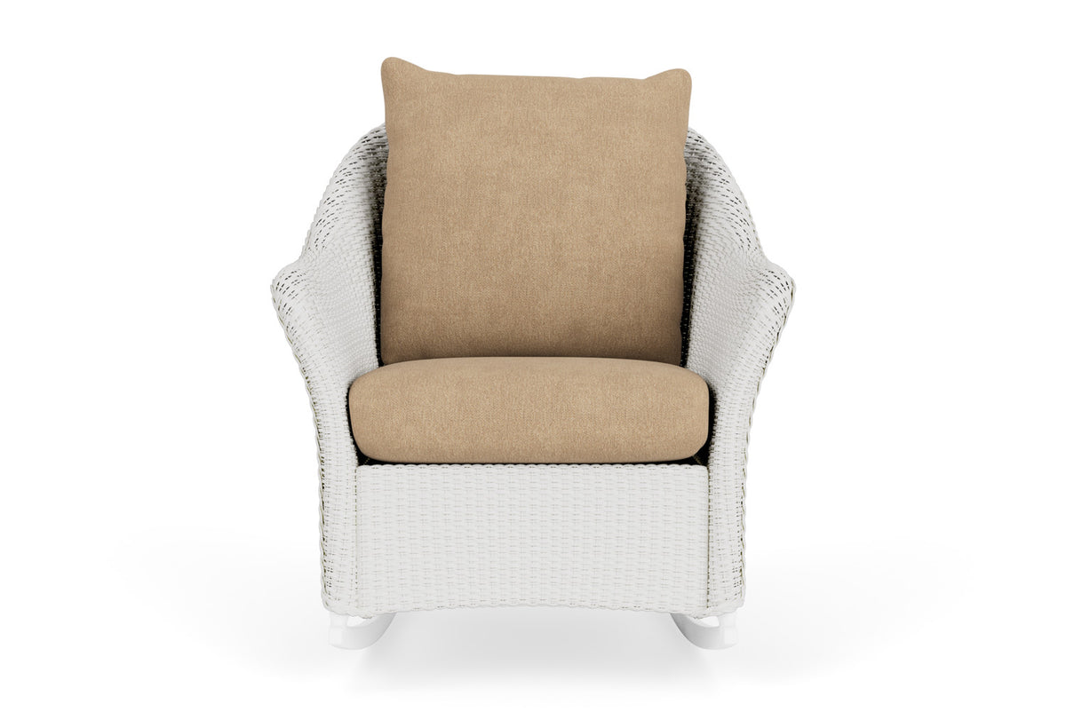 Lloyd Flanders Weekend Retreat Lounge Rocker in Matte White with Hayden Sand fabric