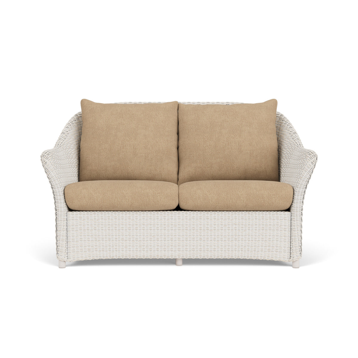 Lloyd Flanders Weekend Retreat Loveseat in Antique White with Hayden Sand fabric