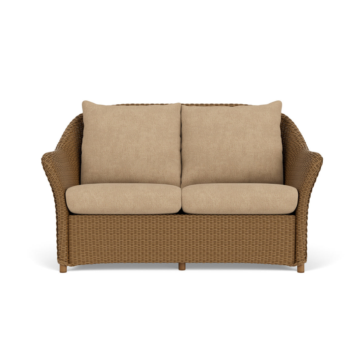 Lloyd Flanders Weekend Retreat Loveseat in Hickory with Hayden Sand fabric