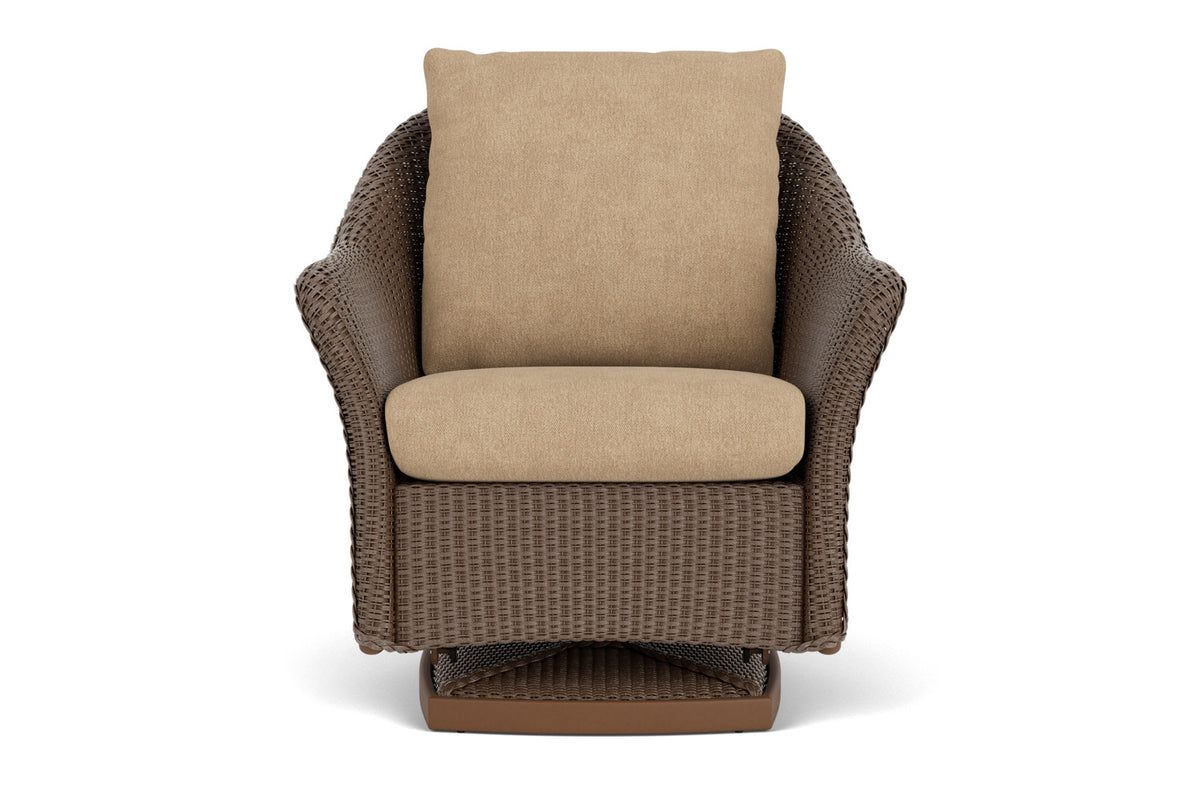 Lloyd Flanders Weekend Retreat Swivel Glider Lounge Chair in Bark with Hayden Sand fabric