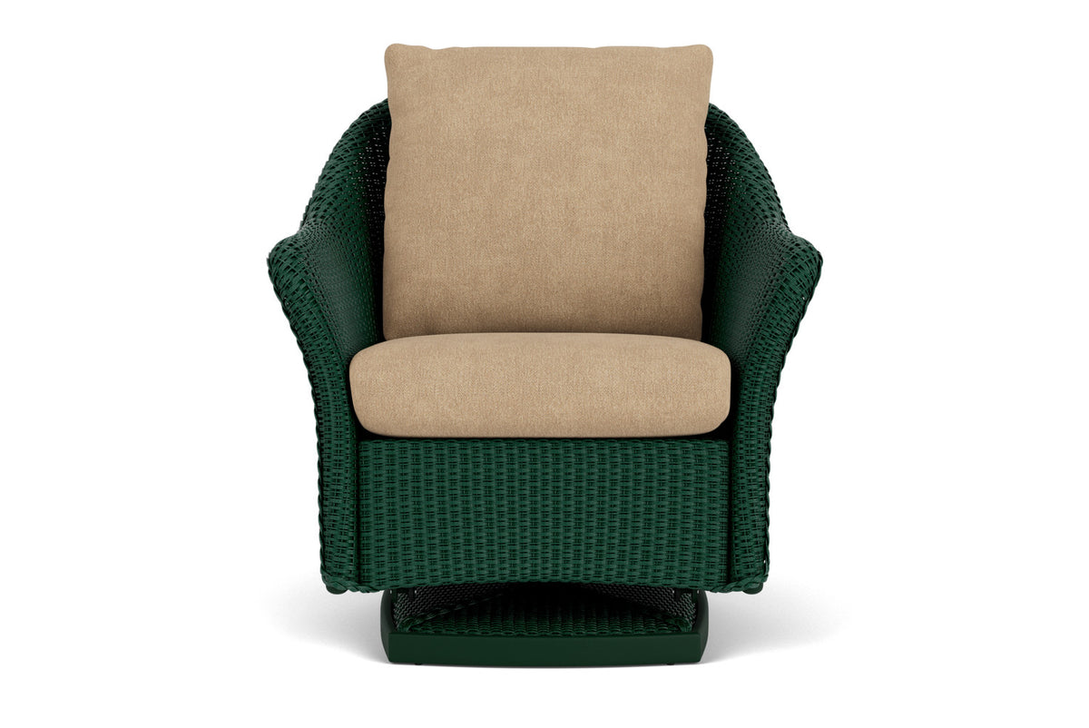 Lloyd Flanders Weekend Retreat Swivel Glider Lounge Chair in Woodland with Hayden Sand fabric