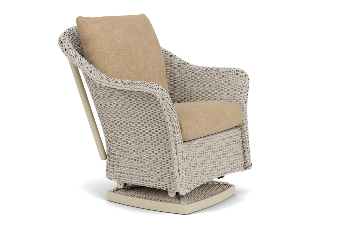 Lloyd Flanders Weekend Retreat Swivel Glider Lounge Chair in Linen with Hayden Sand fabric, view 3