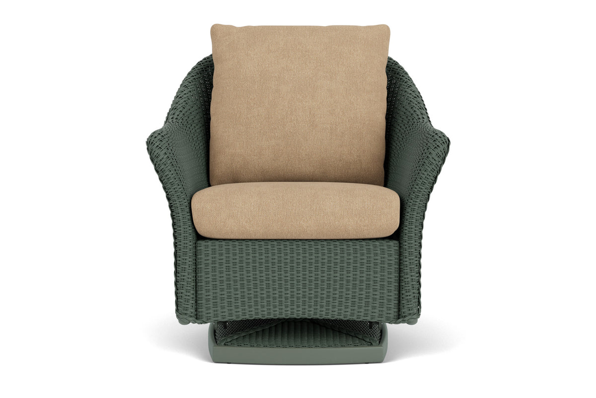 Lloyd Flanders Weekend Retreat Swivel Glider Lounge Chair in Spruce with Hayden Sand fabric