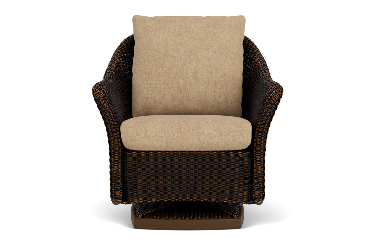 Lloyd Flanders Weekend Retreat Swivel Glider Lounge Chair in Mink with Hayden Sand fabric