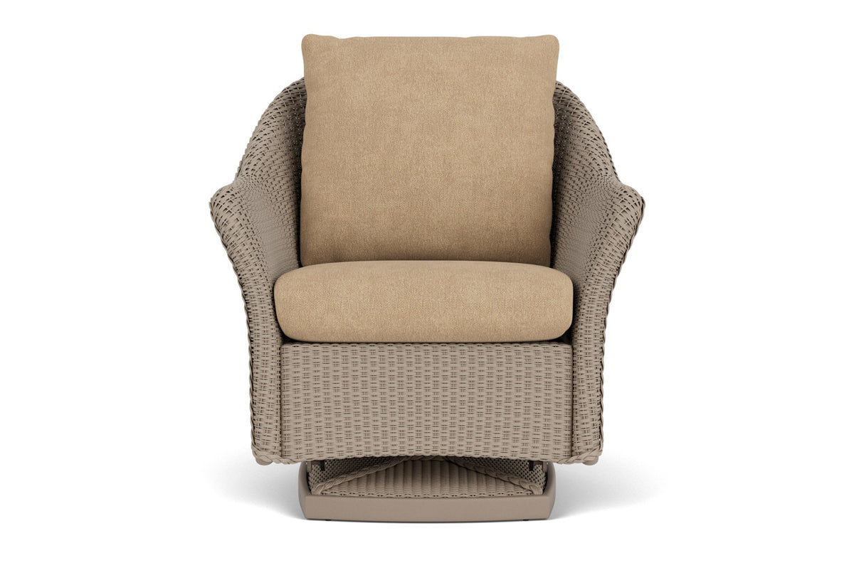 Lloyd Flanders Weekend Retreat Swivel Glider Lounge Chair in French Beige with Hayden Sand fabric