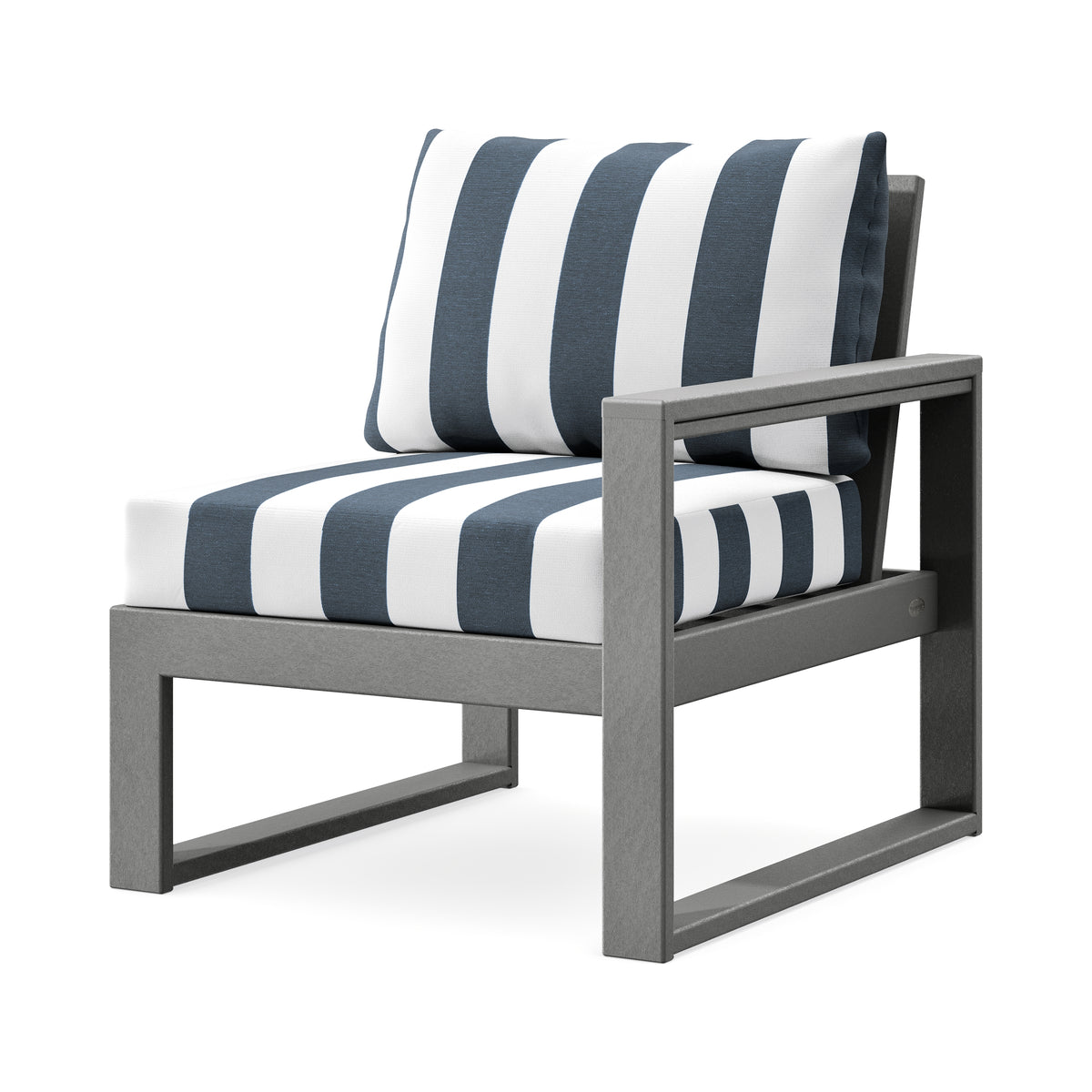POLYWOOD EDGE Modular Right Arm Chair in Slate Grey / Cabana Stripe Marine Indigo