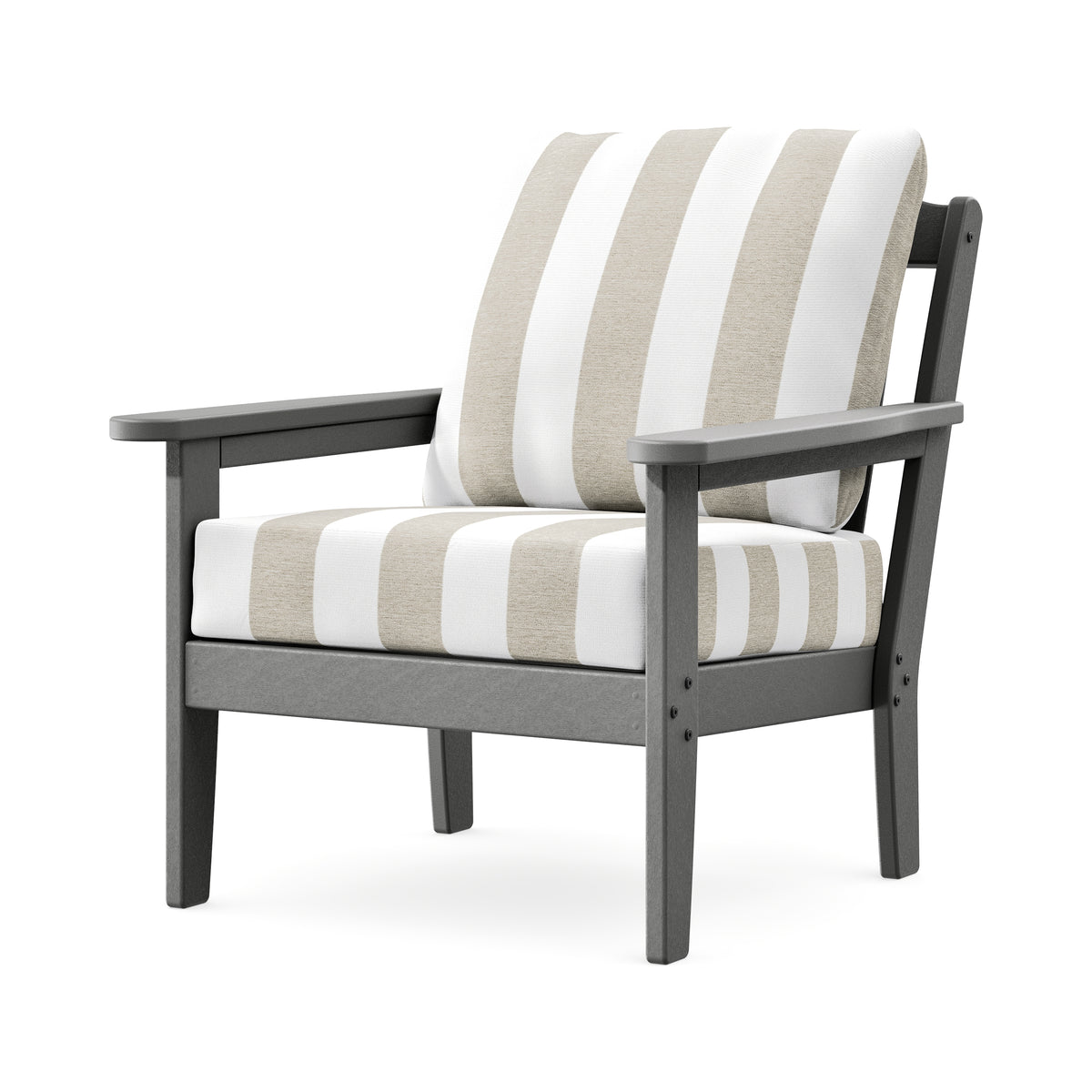 POLYWOOD Cottage Deep Seating Chair in Slate Grey / Cabana Stripe Dune Burlap