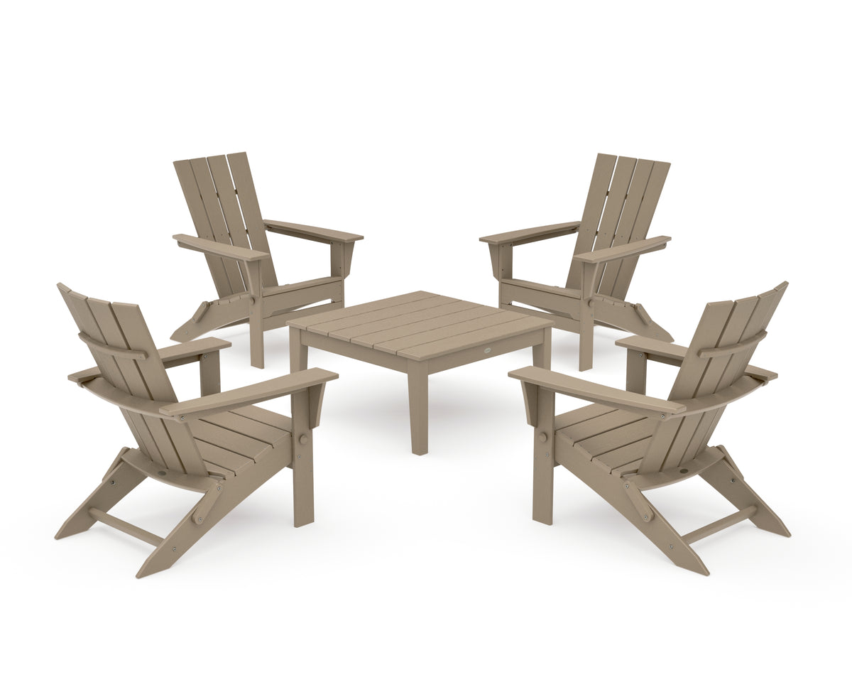 POLYWOOD Quattro Folding Chair 5-Piece Conversation Set in Vintage Sahara