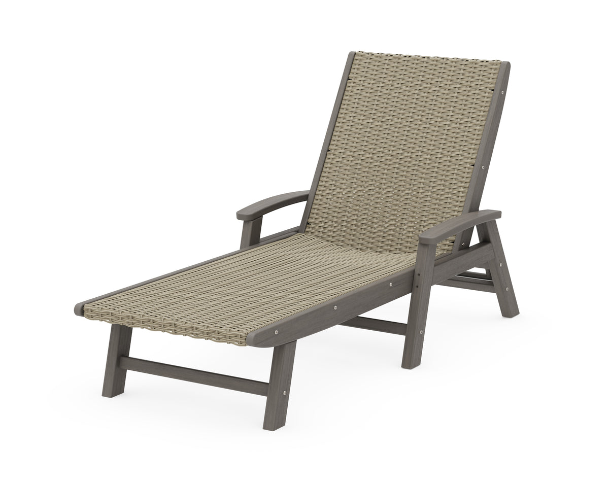 POLYWOOD Coastal Woven Chaise with Arms in Driftwood / Dune Grass