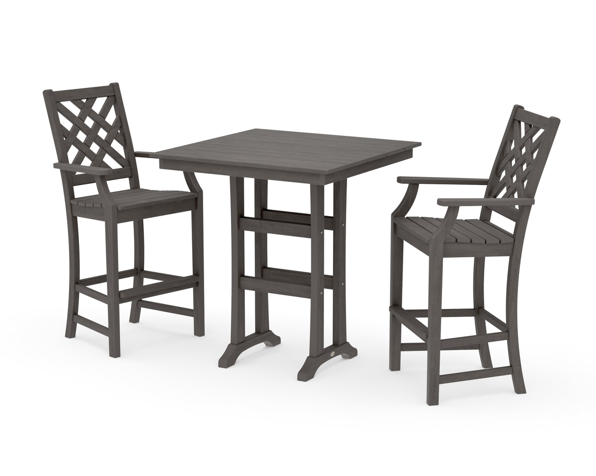 POLYWOOD Country Living Wovendale 3-Piece Farmhouse Bar Set with Trestle Legs in Driftwood