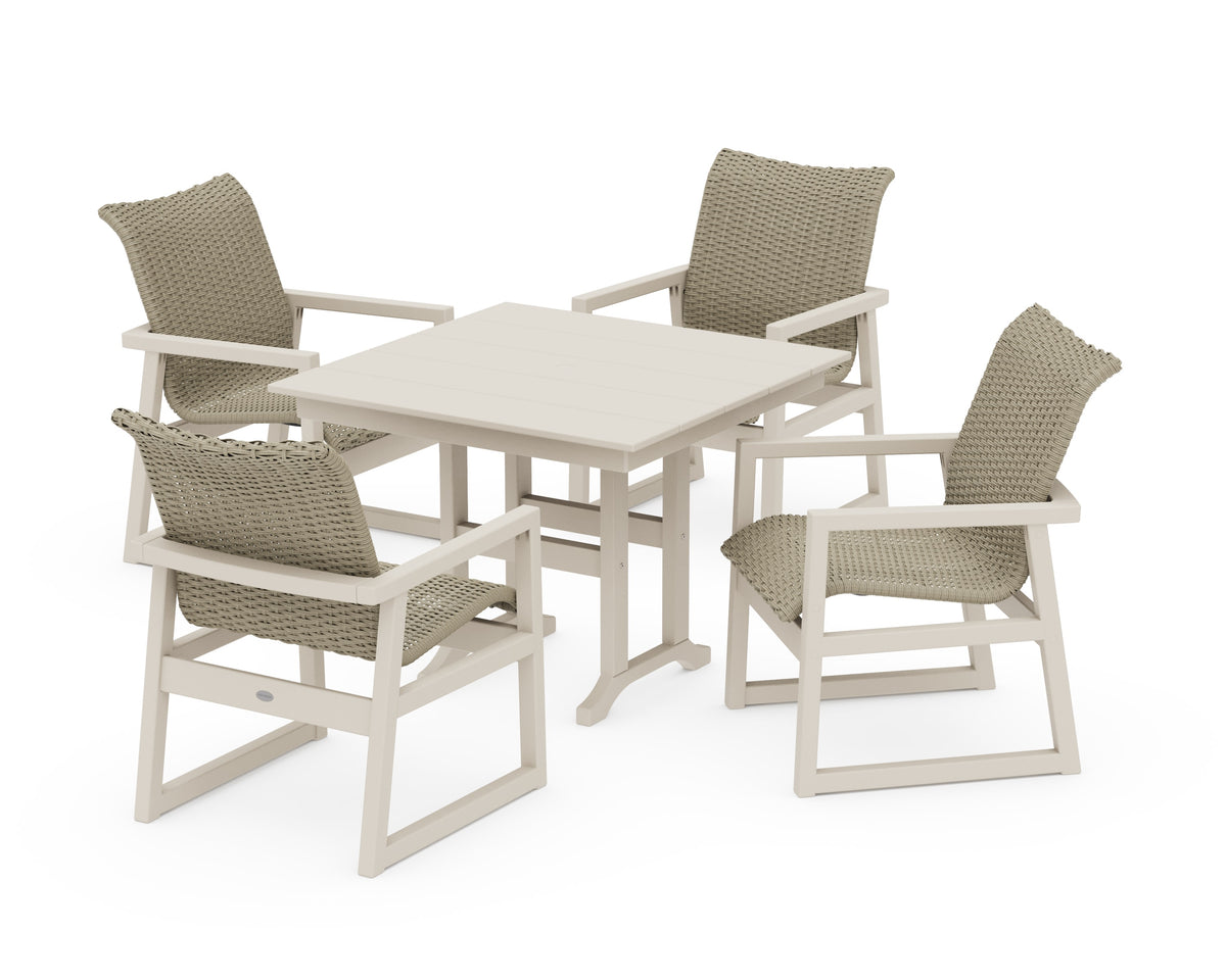 POLYWOOD EDGE Woven 5-Piece Farmhouse Dining Set in Sand / Dune Grass