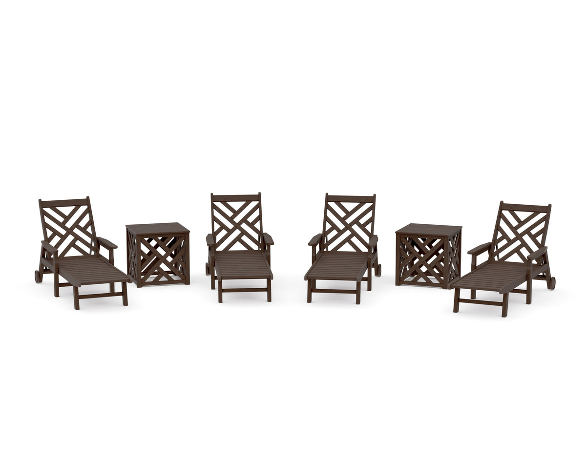 POLYWOOD Chippendale 6-Piece Chaise Set with Umbrella Stand Accent Table in Kona