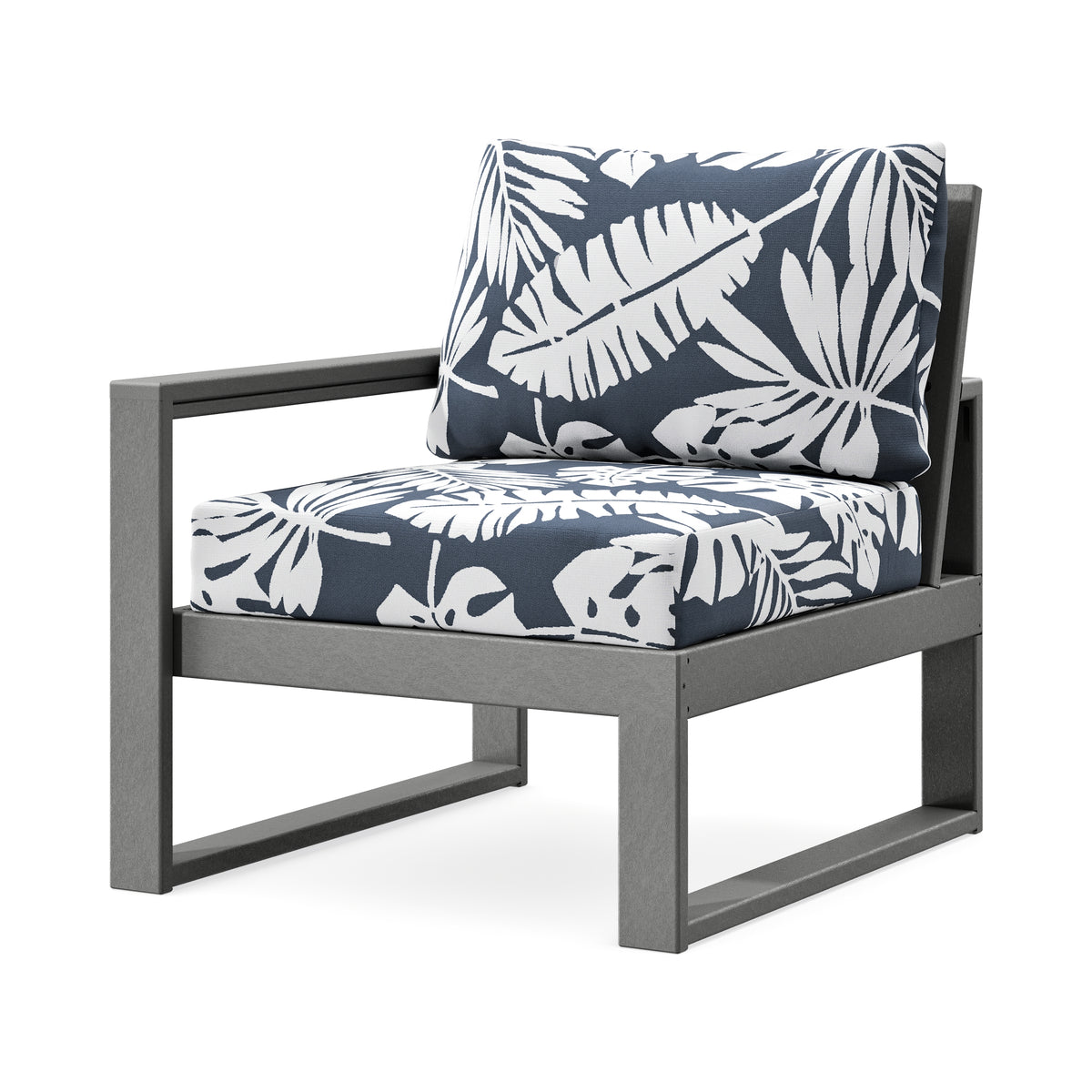 POLYWOOD EDGE Modular Left Arm Chair in Slate Grey / Leaf Marine Indigo
