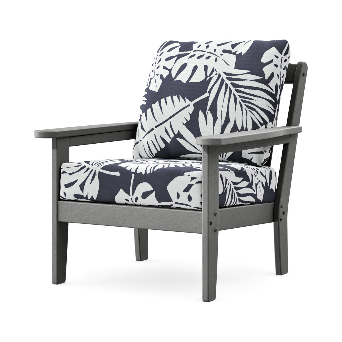 POLYWOOD Cottage Deep Seating Chair in Slate Grey / Leaf Navy