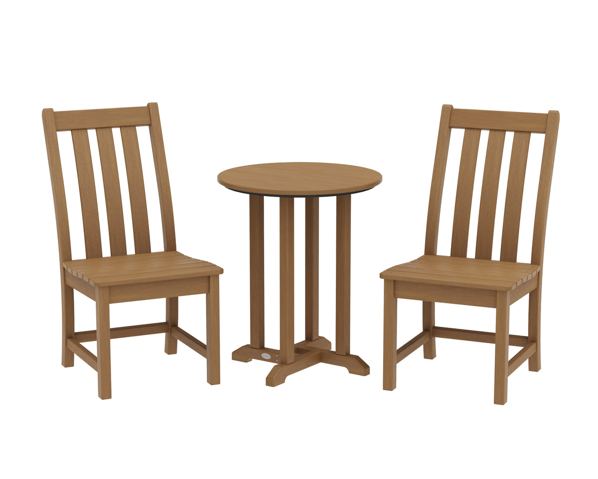 POLYWOOD Vineyard Side Chair 3-Piece Round Bistro Dining Set in Natural