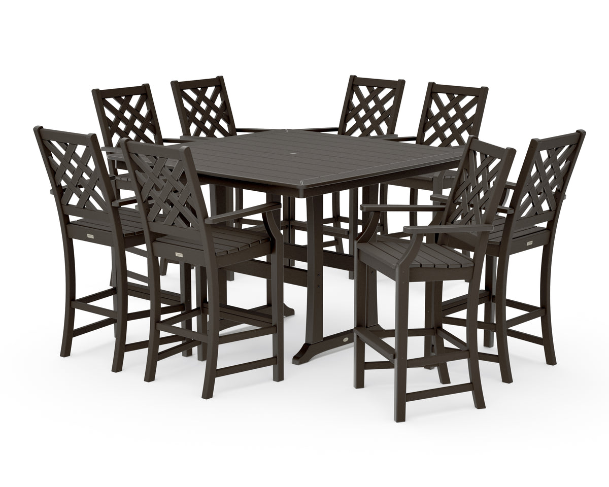 POLYWOOD Country Living Wovendale 9-Piece Square Bar Set with Trestle Legs in Vintage Coffee