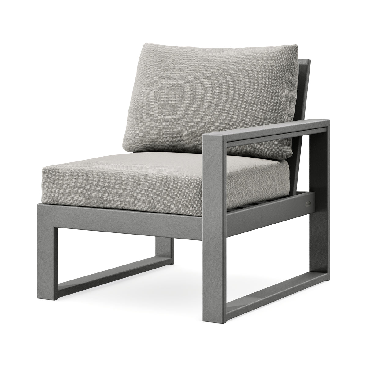 POLYWOOD EDGE Modular Right Arm Chair in Slate Grey / Weathered Tweed