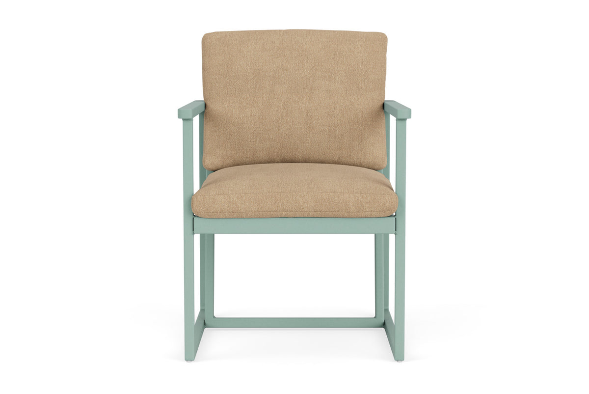 Lloyd Flanders Summit Dining Armchair in Sea Glass with Hayden Sand fabric