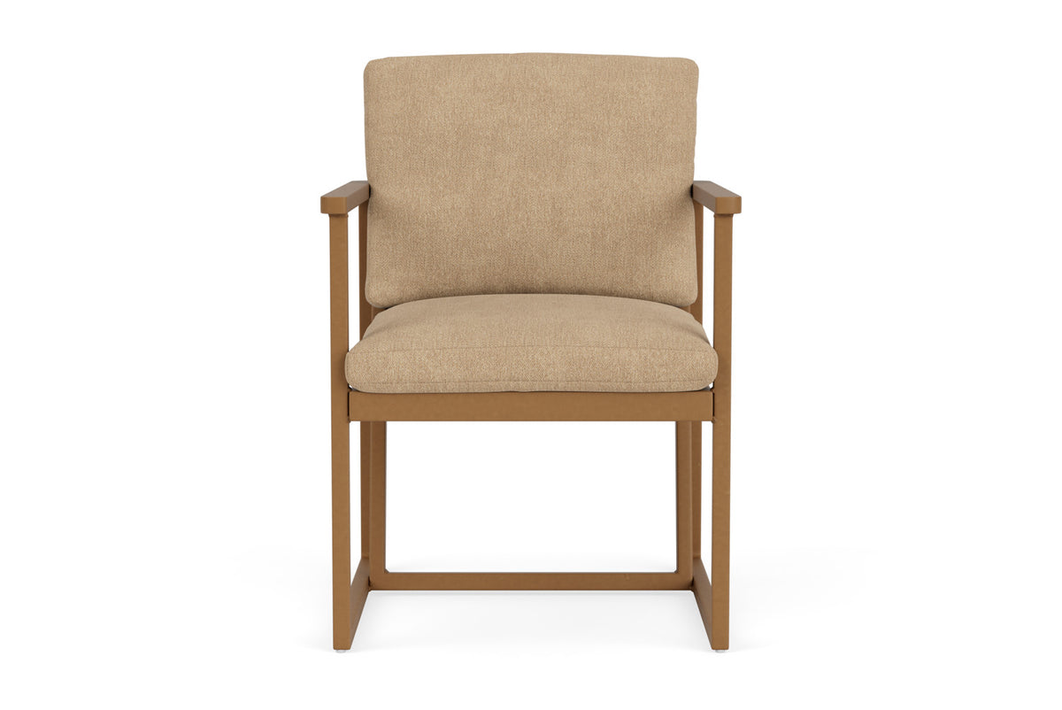 Lloyd Flanders Summit Dining Armchair in Hickory with Hayden Sand fabric