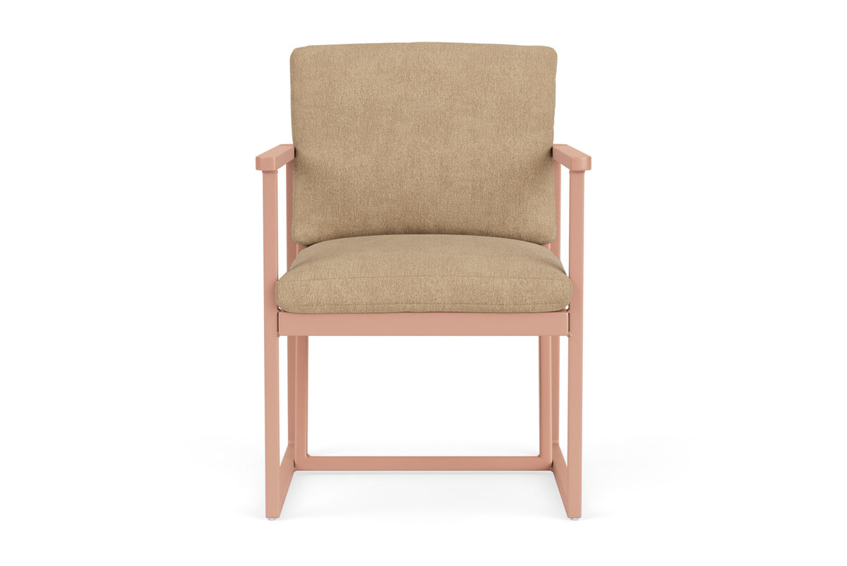 Lloyd Flanders Summit Dining Armchair in Rosewood with Hayden Sand fabric