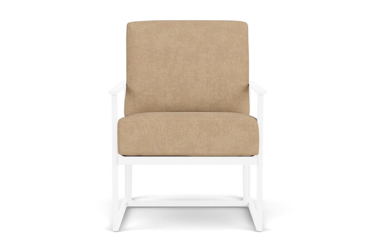Lloyd Flanders Summit Lounge Chair in White with Hayden Sand fabric