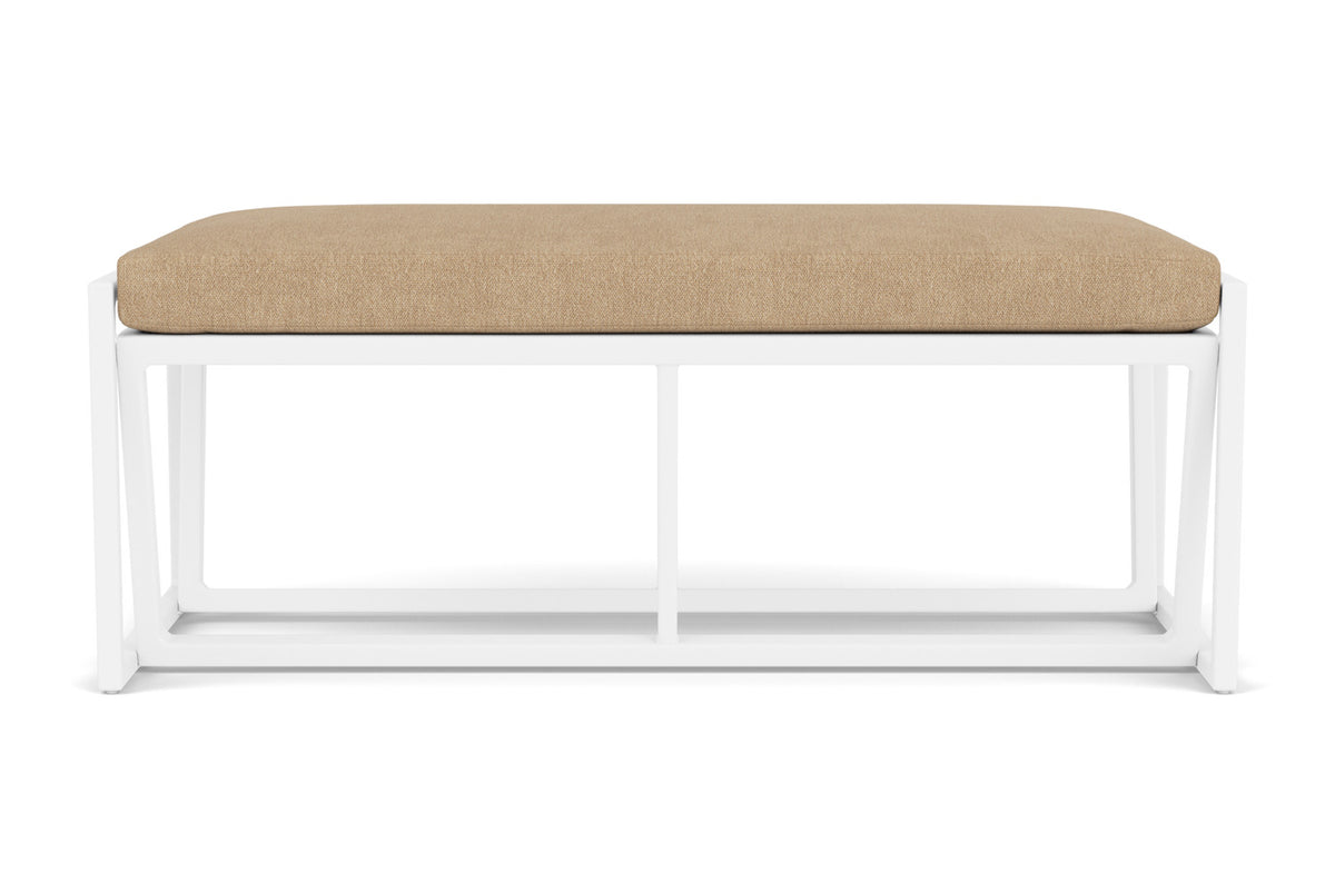 Lloyd Flanders Summit Loveseat Ottoman in Matte White with Hayden Sand fabric