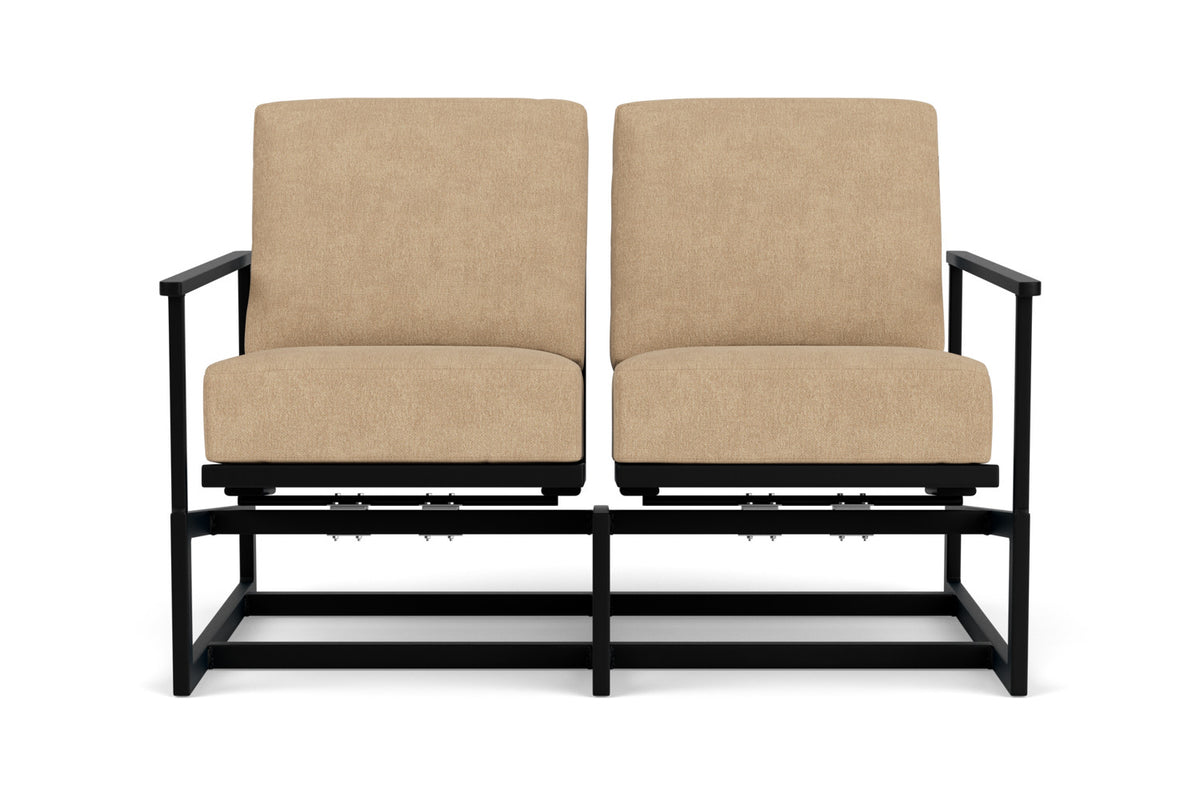 Lloyd Flanders Summit Spring Rocker Loveseat in Ebony with Hayden Sand fabric