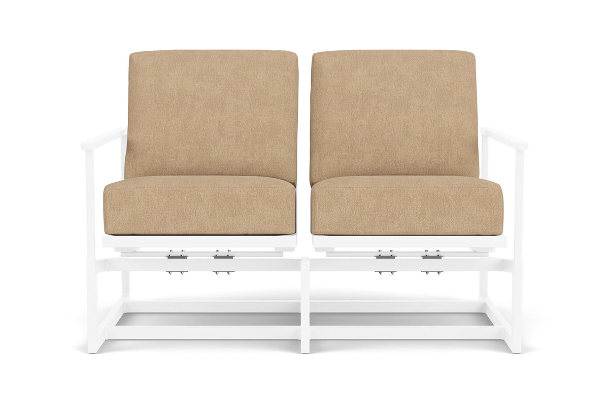 Lloyd Flanders Summit Spring Rocker Loveseat in White with Hayden Sand fabric