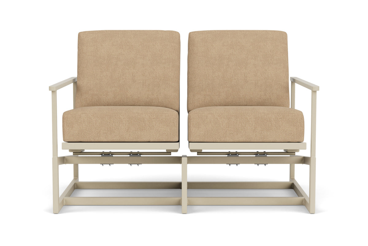 Lloyd Flanders Summit Spring Rocker Loveseat in Linen with Hayden Sand fabric