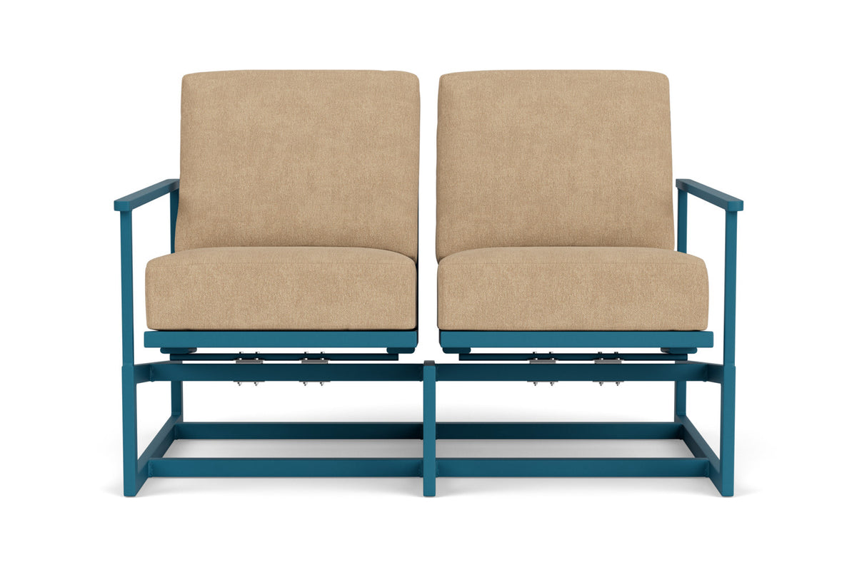 Lloyd Flanders Summit Spring Rocker Loveseat in Peacock with Hayden Sand fabric