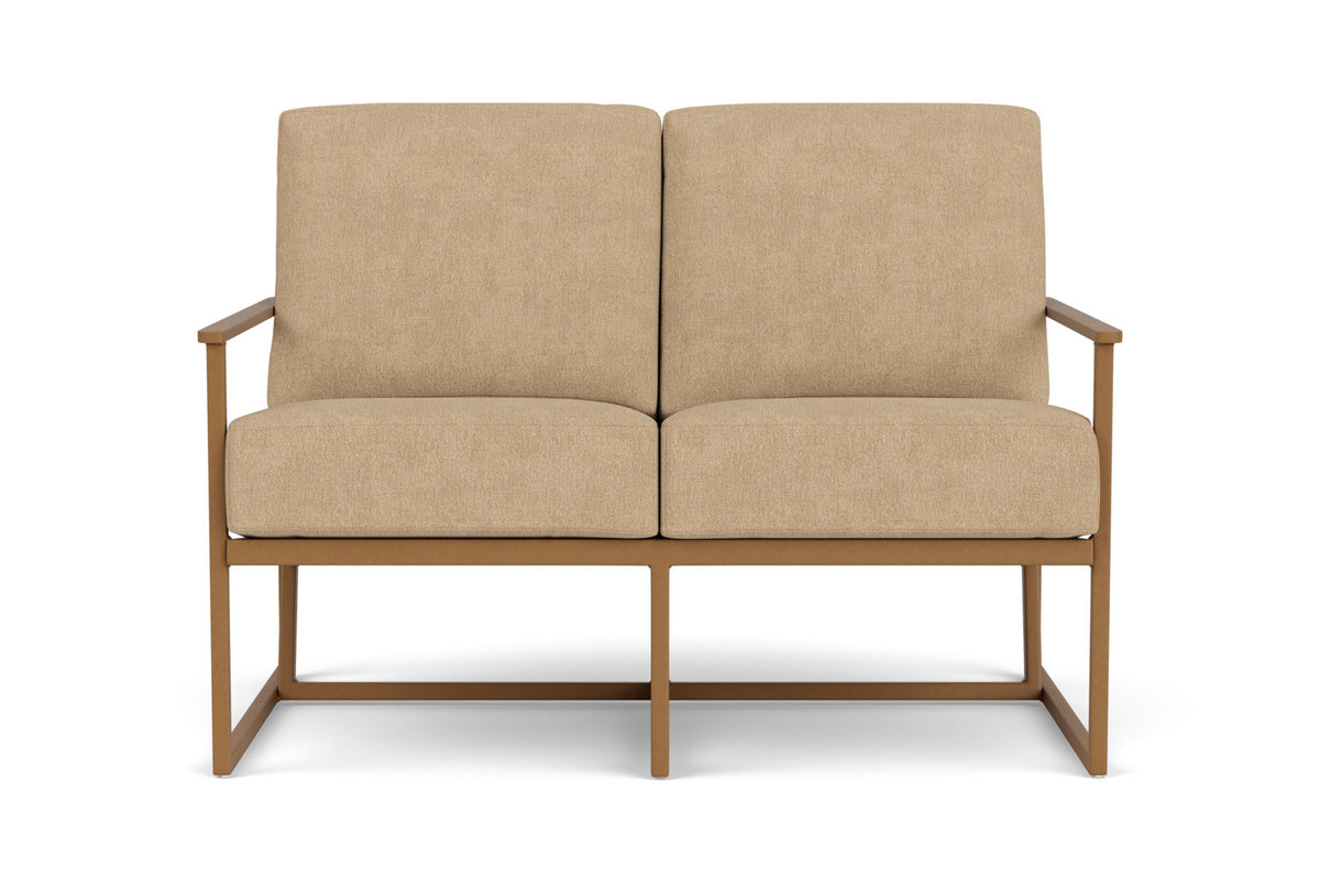 Lloyd Flanders Summit Conversation Set in Hickory with Hayden Sand fabric