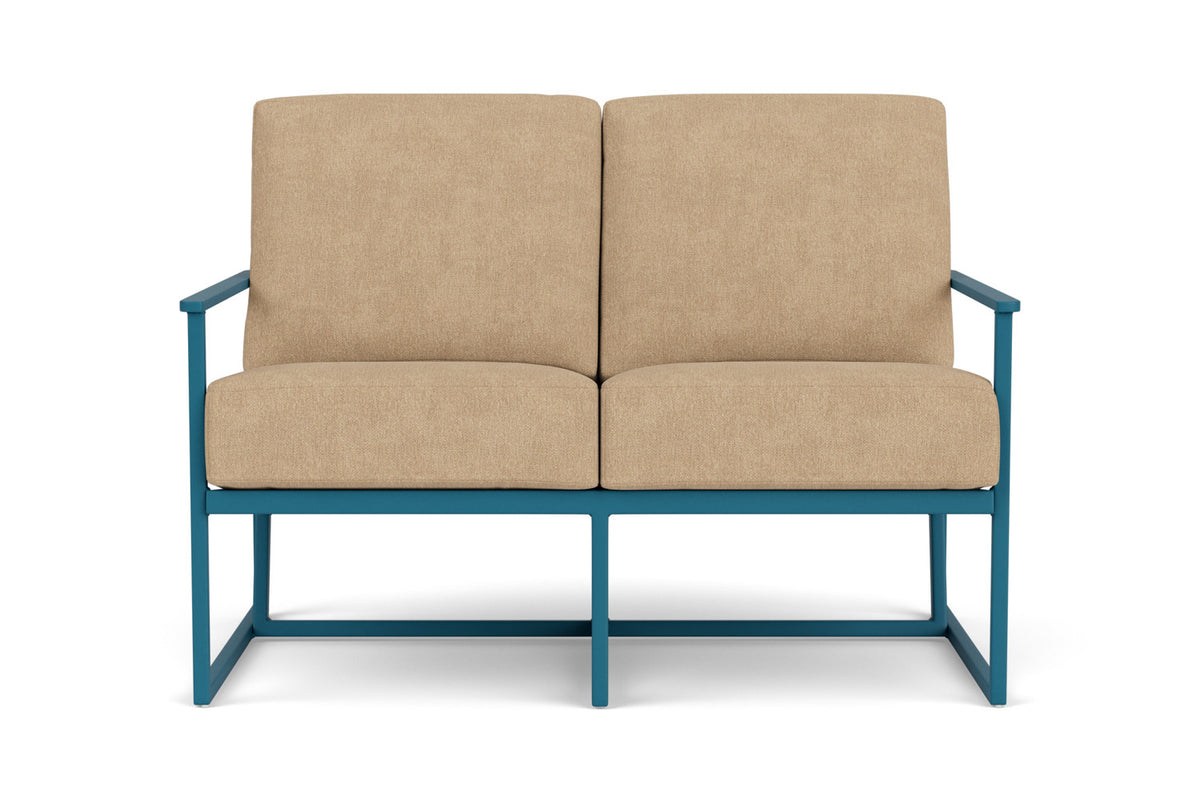 Lloyd Flanders Summit Loveseat in Peacock with Hayden Sand fabric
