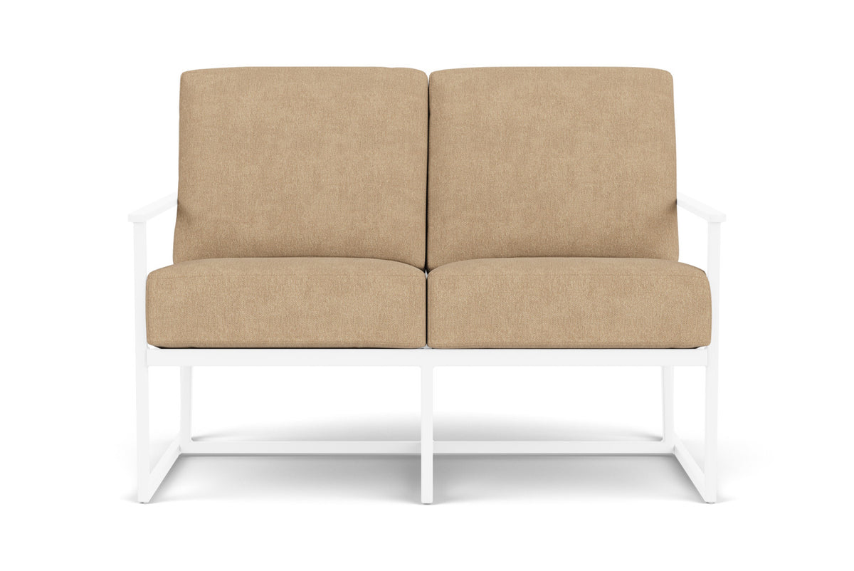 Lloyd Flanders Summit Loveseat in White with Hayden Sand fabric