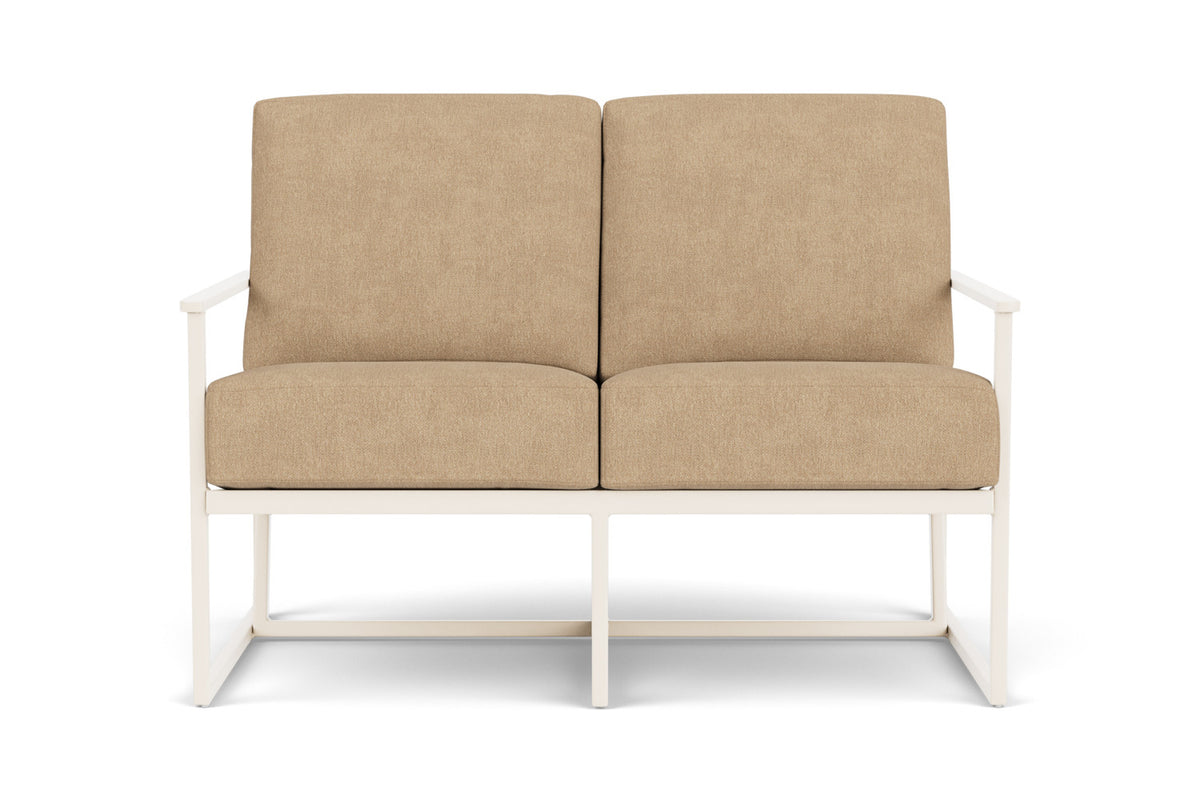 Lloyd Flanders Summit Loveseat in Ivory with Hayden Sand fabric