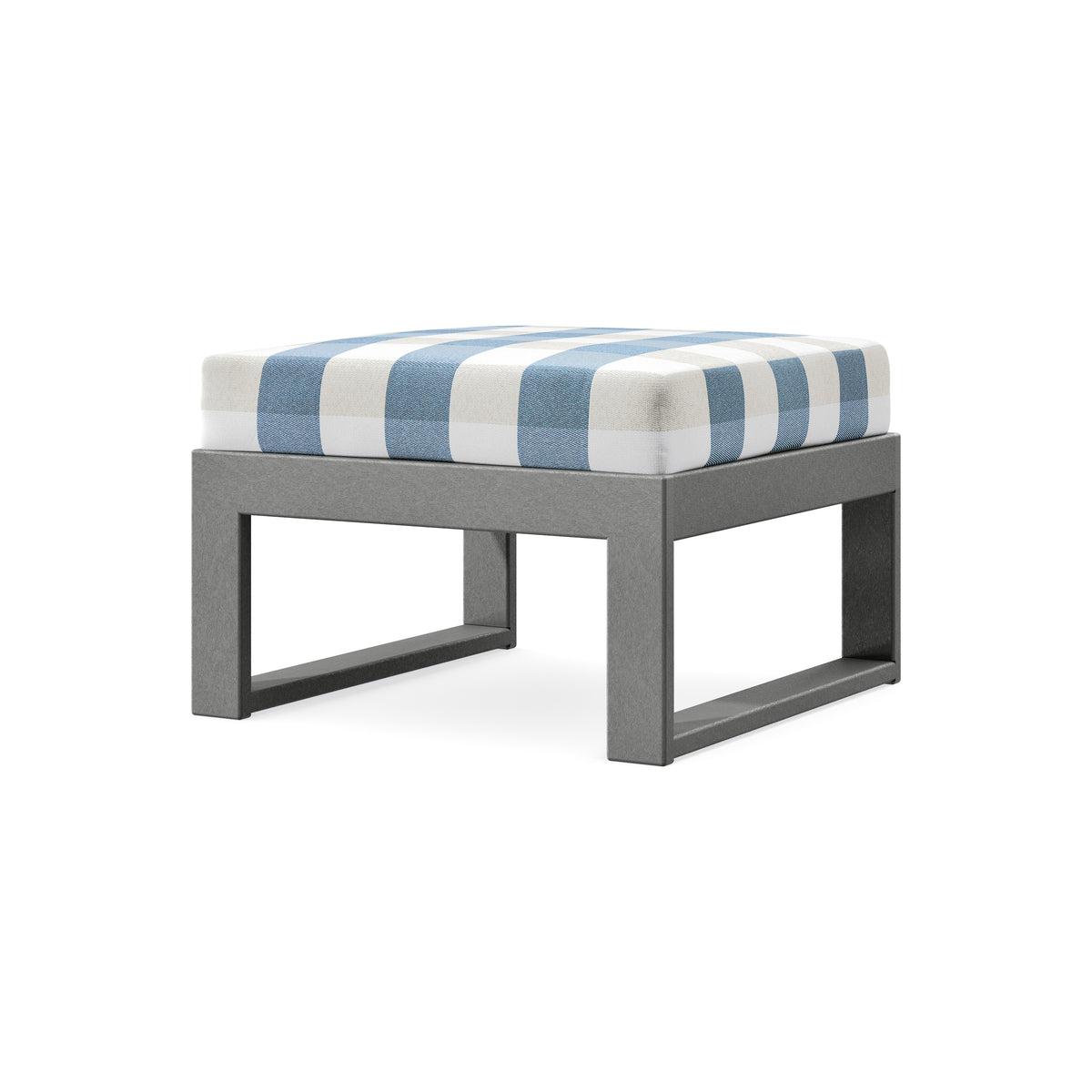 POLYWOOD Modular Ottoman - Modern in Slate Grey / Buffalo Plaid Sky Blue